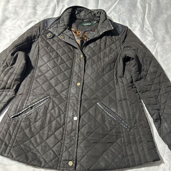 Ralph Lauren Black Quilted Jacket Gold Snaps Size S - Picture 3 of 16